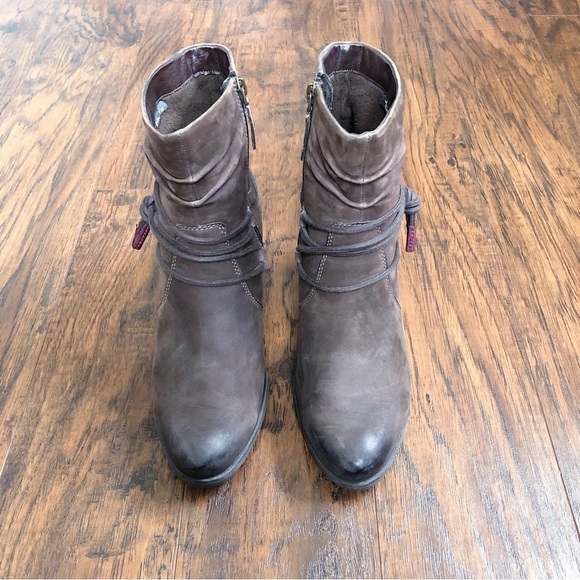 Tamaris • Lizudi ankle boots brown leather booties heeled fleece lined tassel - Picture 3 of 14